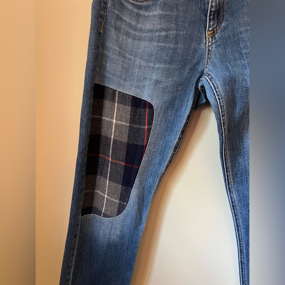 Plaid Patchwork Blue Jeans - image 3